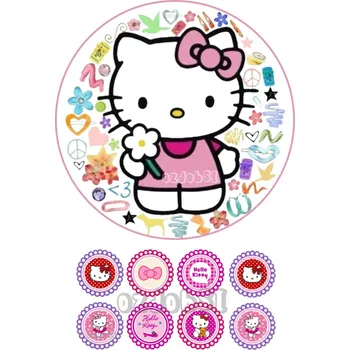 Jedlá dekorace na dort Hello Kitty 4 - jedlý papír - Bez úprav / Jedlý papír / Bez decor gelu