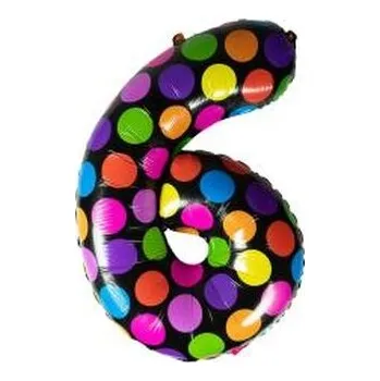 Balónek Balon foliowy cyferka 6 w kropki