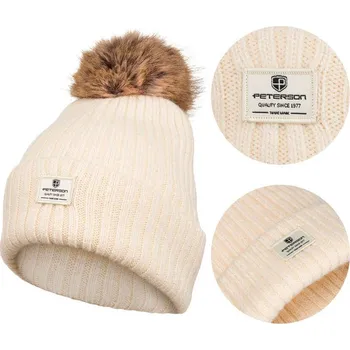 Čepice Teplá dámská zimní čepice s kožešinovou bambulí - Peterson