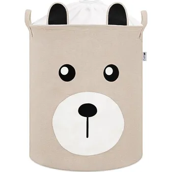 Hračka pro nejmenší SIPO Koš na hračky bavlněný uzavíratelný 43 l Bear - béžový