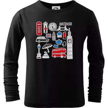 Velká Británie - kreslené ikonky - Triko dětské Long Sleeve - 158 cm/12 let ( Černá )