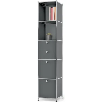 Dílenský regál 701986 - Tchibo - Kovový regál »Cn3« se 2 výklopnými dvířky a 2 zásuvkami, šedá