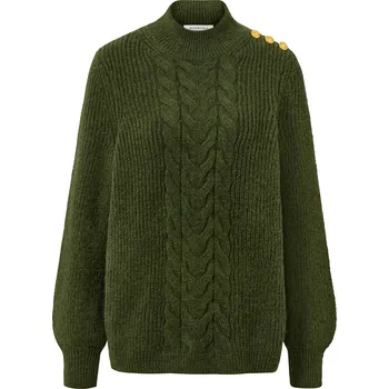 Dámský svetr 670920 - Tchibo - Svetr z hrubé pleteniny s knoflíky - pro ženy - vel. L 44/46 - barva: zelená