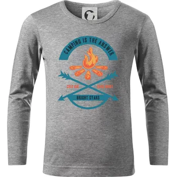 Chlapecké oblečení Camping oheň - Triko dětské Long Sleeve - 146 cm/10 let ( Tmavě šedý melír )
