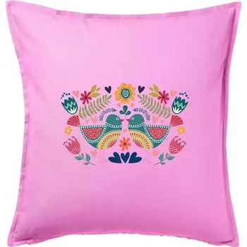 Polštář Folklor - dva barevní ptáčci - Polštář 50x50 - 50x50 - Včetně výplně ( Růžová )