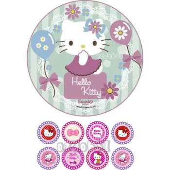 Jedlá dekorace na dort Hello Kitty 2 - jedlý papír - Bez úprav / Jedlý papír / Bez decor gelu