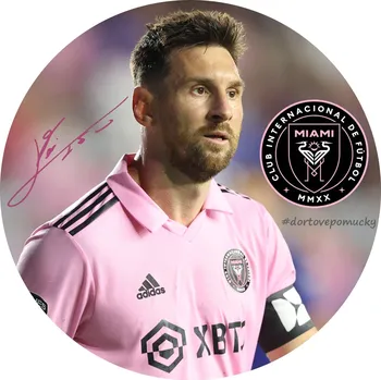 Jedlá dekorace na dort Messi Miami - jedlý papír 20 cm - Bez úprav / Jedlý papír / Bez decor gelu