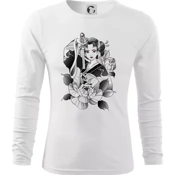 Pánské oblečení Japonsko - žena s mečem - Triko s dlouhým rukávem FIT-T long sleeve - S ( Bílá )
