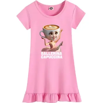 Dívčí pyžamo Dívčí noční košilka "Italian Brainrot" - Ballerina Capucchina Barva: Růžová, Velikost: 110 (3-4 roky)