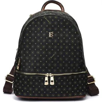 Dámský Ekologický Kožený Batoh BRICIOLE 4131 Černobrúnový s Zlatými Kovy a Organizérem