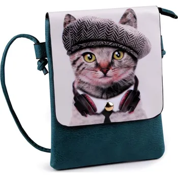 Kabelka Kabelka malá kočka, květ, jednorožec, jelen, kůň 15,5x21 cm - modrozelená kočka