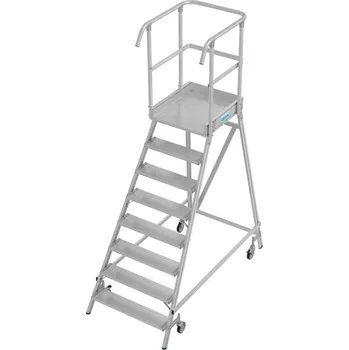 Žebřík Hliníkový plošinový žebřík, pojízdný, 8x příčka, jednostranný přístup, v souladu s EN 131-7