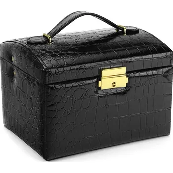 Šperkovnice Černý Ekologický Kůže Kufřík na Šperky PATRIZIA BEAUTY Velký se Zlatými Kováními