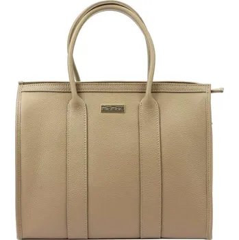 Kabelka Tmavě béžová kožená kabelka MiaMore 01-056 DOLLARO shopperbag s popruhem