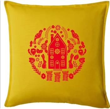 Polštář Domov se zajíci folklór - Polštář 50x50 - 50x50 - Pouze potah ( Žlutá )