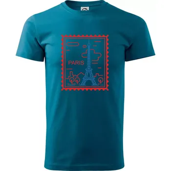 Paříž známka jednoduchá - Klasické pánské triko vyšší gramáže - S ( Petrolejová )
