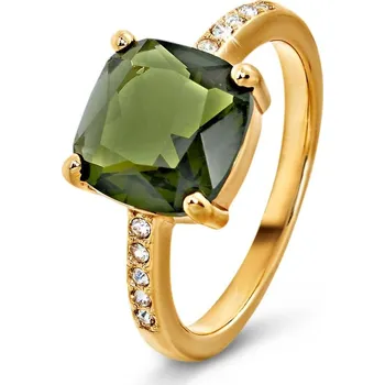 Prsten 689526 - Tchibo - Prsten Forest se zeleným skleněným kamínkem - pro ženy - vel. 19 - barva: bílá