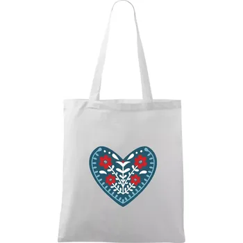 Nákupní taška Folklor - srdce modré plné - Taška bavlněná - 42 x 38 cm ( Bílá )