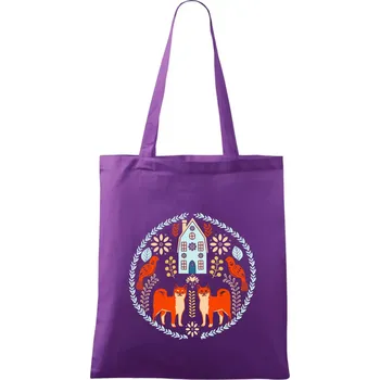 Domov a liška folklór - Taška bavlněná - 42 x 38 cm ( Fialová )