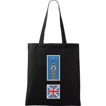 Nákupní taška Londýn známka barevná - Taška bavlněná - 42 x 38 cm ( Černá )