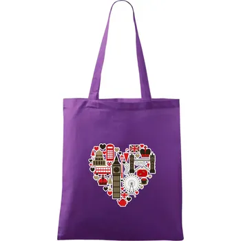 Britské srdce - objekty - Taška bavlněná - 42 x 38 cm ( Fialová )