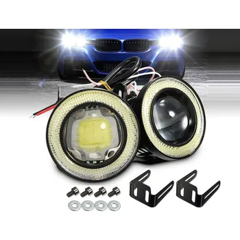 Příslušenství osvětlení automobilu DS DRL R500 - 2 kruhová přídavná světla SUPER LAMP do auta, vysoký výkon svitu, silná skleněná čočka