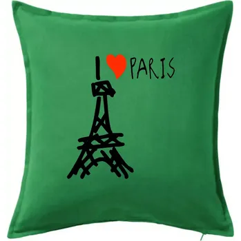 Polštář I love Paris - Polštář 50x50 - 50x50 - Pouze potah ( Středně zelená )