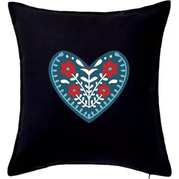 Polštář Folklor - srdce modré plné - Polštář 50x50 - 50x50 - Pouze potah ( Černá )
