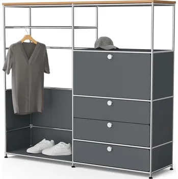 Šatní skříň 690763 - Tchibo - Kovová skříň »Cn3« s dřevěnou deskou - barva: šedá