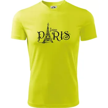 Pánské tričko Paris nápis Eiffelovka rovný - Pánské triko Fantasy sportovní (dresovina) - S ( Neonově žlutá )