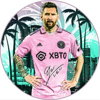 Jedlá dekorace na dort Messi Miami 7 - jedlý papír 20 cm - Bez úprav / Jedlý papír / Bez decor gelu