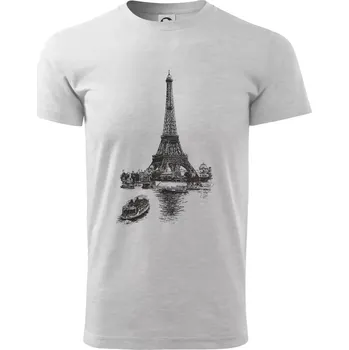 Pánské tričko Eiffelovka s loďkou - Triko extra velké (5-8XL) - 8XL ( Světlešedý Melír )