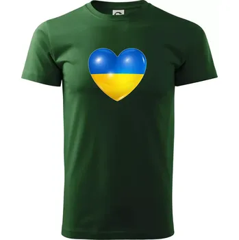 Pánské tričko Ukrajina srdce vlajka - Triko extra velké (5-8XL) - 7XL ( Lahvově zelená )