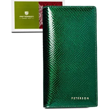 Peněženka Dámská vertikální peněženka na magnet a zip z přírodní kůže v zelené barvě - Peterson