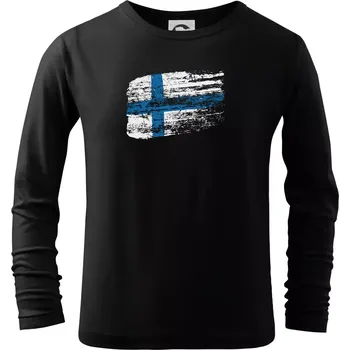 Chlapecké tričko Finsko vlajka - Triko dětské Long Sleeve - 122 cm/6 let ( Černá )