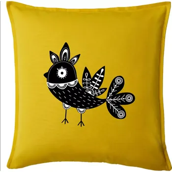 Polštář Ptáček černobílý folklór - Polštář 50x50 - 50x50 - Pouze potah ( Žlutá )