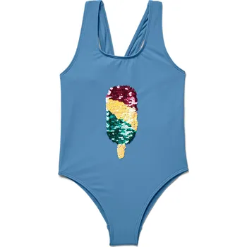 Dívčí oblečení 698290 - Tchibo - Dívčí plavky s oboustrannými flitry - pro dívky - vel. 98/104 - barva: modrá