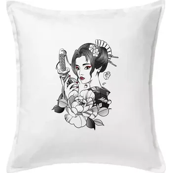 Polštář Japonsko - žena s červenými ústy - Polštář 50x50 - 50x50 - Včetně výplně ( Bílá )