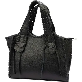 Kabelka Dámská kožená kabelka Luka 24-028 DOLLARO Black Shopperbag s přídavným popruhem