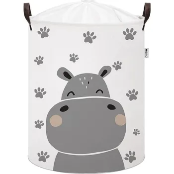 Hračka pro nejmenší SIPO Koš na hračky bavlněný uzavíratelný 43 l Hippo - bílý