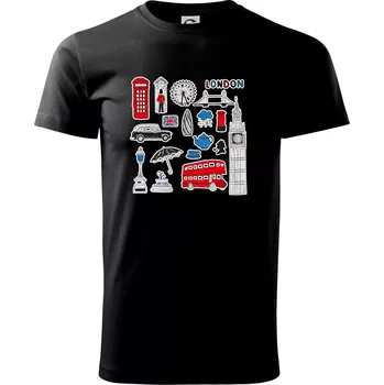 Pánské tričko Velká Británie - kreslené ikonky - Triko extra velké (5-8XL) - 8XL ( Černá )