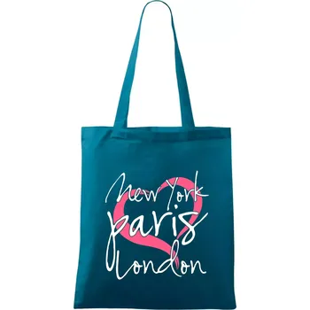 I love NYC Paris London - Taška bavlněná - 42 x 38 cm ( Petrolejová )