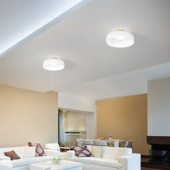 Fabas Luce LED stropní svítidlo Lunar, bílé, sklo, Ø 42 cm, CCT, stmívatelné - Ø držák na strop 13 cm bílá, matná zlatá 1 x 26 W LED - Doprava zdarma