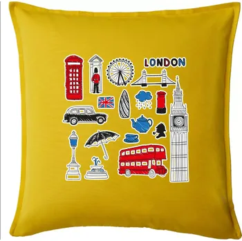 Polštář Velká Británie - kreslené ikonky - Polštář 50x50 - 50x50 - Pouze potah ( Žlutá )