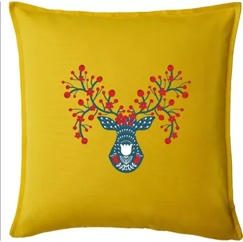 Polštář Folklor - jelen s červenými plody - Polštář 50x50 - 50x50 - Pouze potah ( Žlutá )