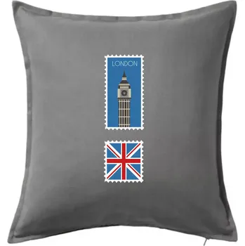 Polštář Londýn známka barevná - Polštář 50x50 - 50x50 - Pouze potah ( Tmavě šedý melír )