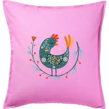 Polštář Folklor - slepice s kopretinou - Polštář 50x50 - 50x50 - Pouze potah ( Růžová )