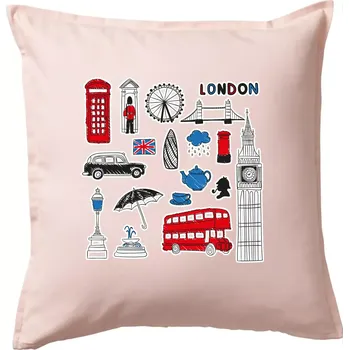 Polštář Velká Británie - kreslené ikonky - Polštář 50x50 - 50x50 - Pouze potah ( Světle růžová )