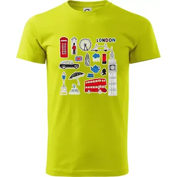 Velká Británie - kreslené ikonky - Klasické pánské triko vyšší gramáže - XS ( Limetková )