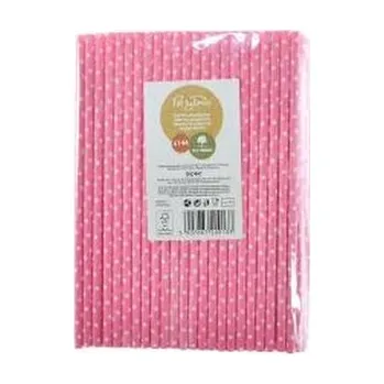 Set školních potřeb Słomki papierowe różowe w białe kropki 144szt